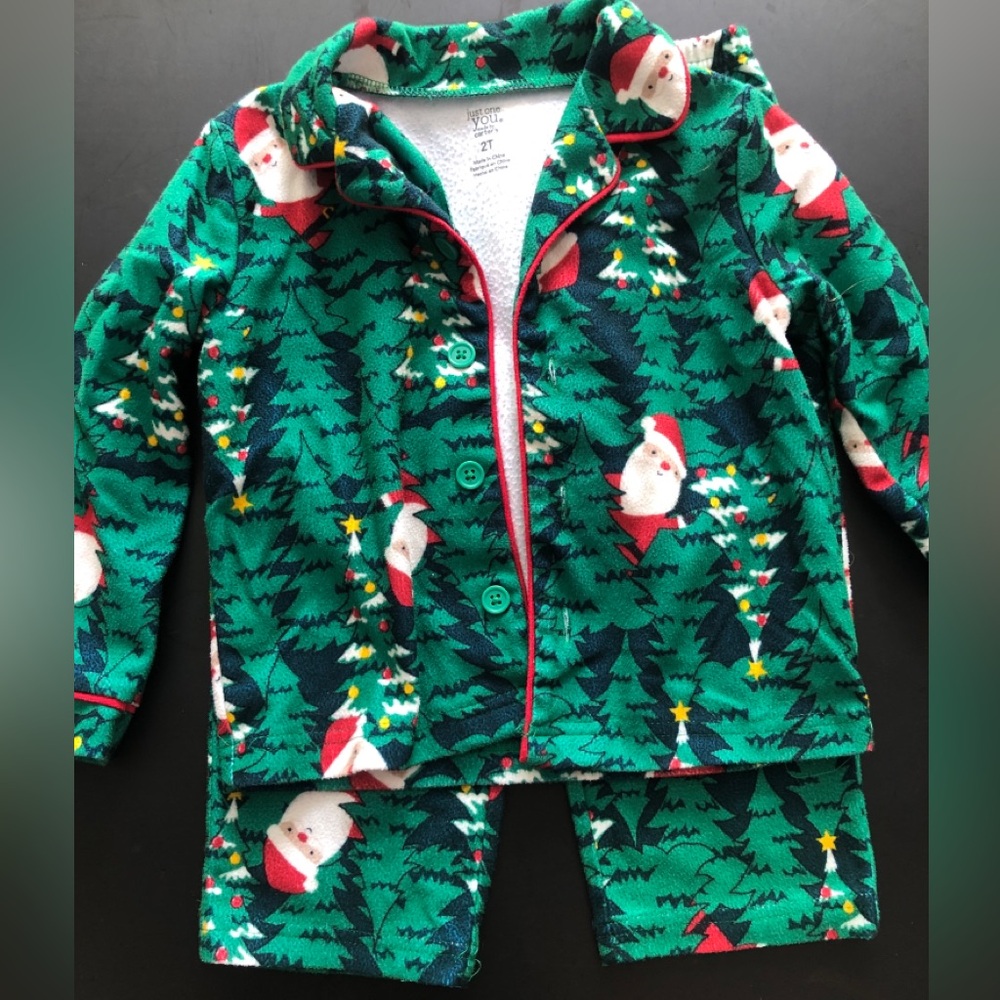 Carter's 2T Green Santa & Tree Holiday Pajama Set